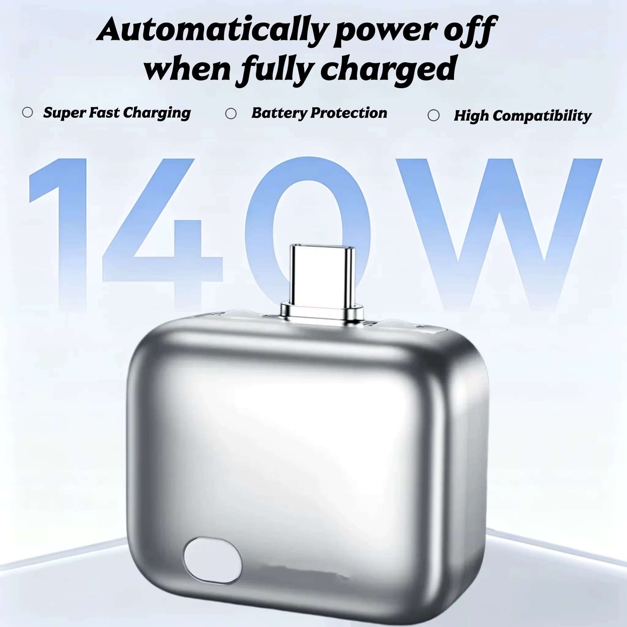 140W Smart Full Charge Self-Cut Type-C Adapter – Auto Disconnect & Overcharge Prevention for Safe Night Charging
