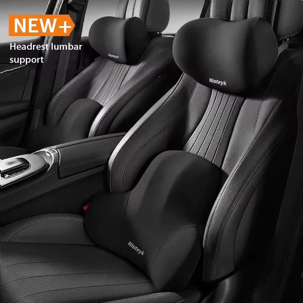 Memory Foam Car Neck Pillow & Lumbar Support – Breathable Headrest Cushion for Comfort & Stress Relief on Long Drives