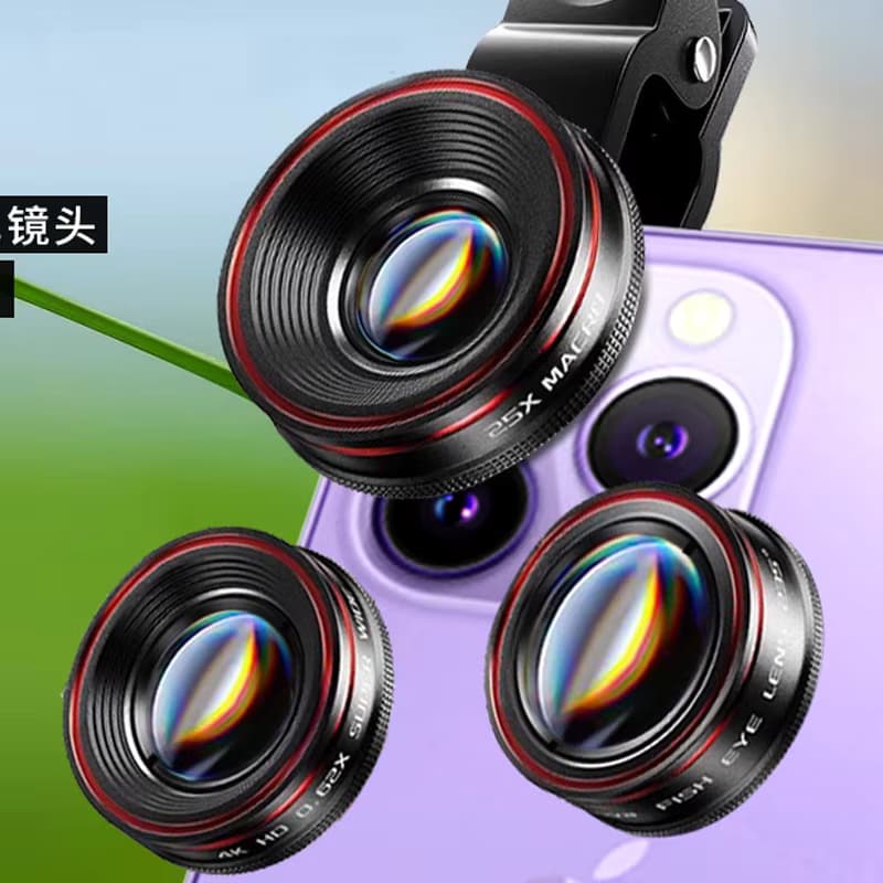 Mobile Phone Camera Lens Kit – 120° Wide-Angle, 235° Fisheye, 25X Macro & CPL Polarizer with Universal Lens Clip